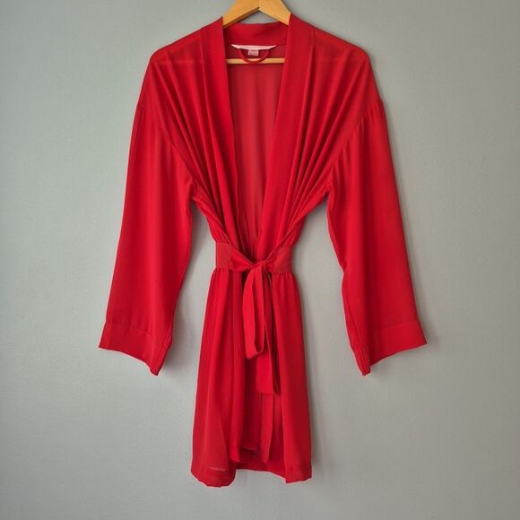 Victoria's Secret Vintage Y2K Red Sheer Waist Tie Kimono Robe Womens One Size - Picture 10 of 10
